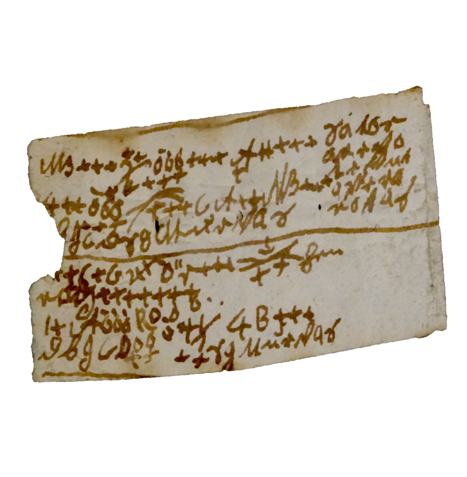 Also from Faust's house of birth and the Renaissance era is a parchment note with the characters of an ancient defensive spell, the so-called Sator-Arepo formula. 