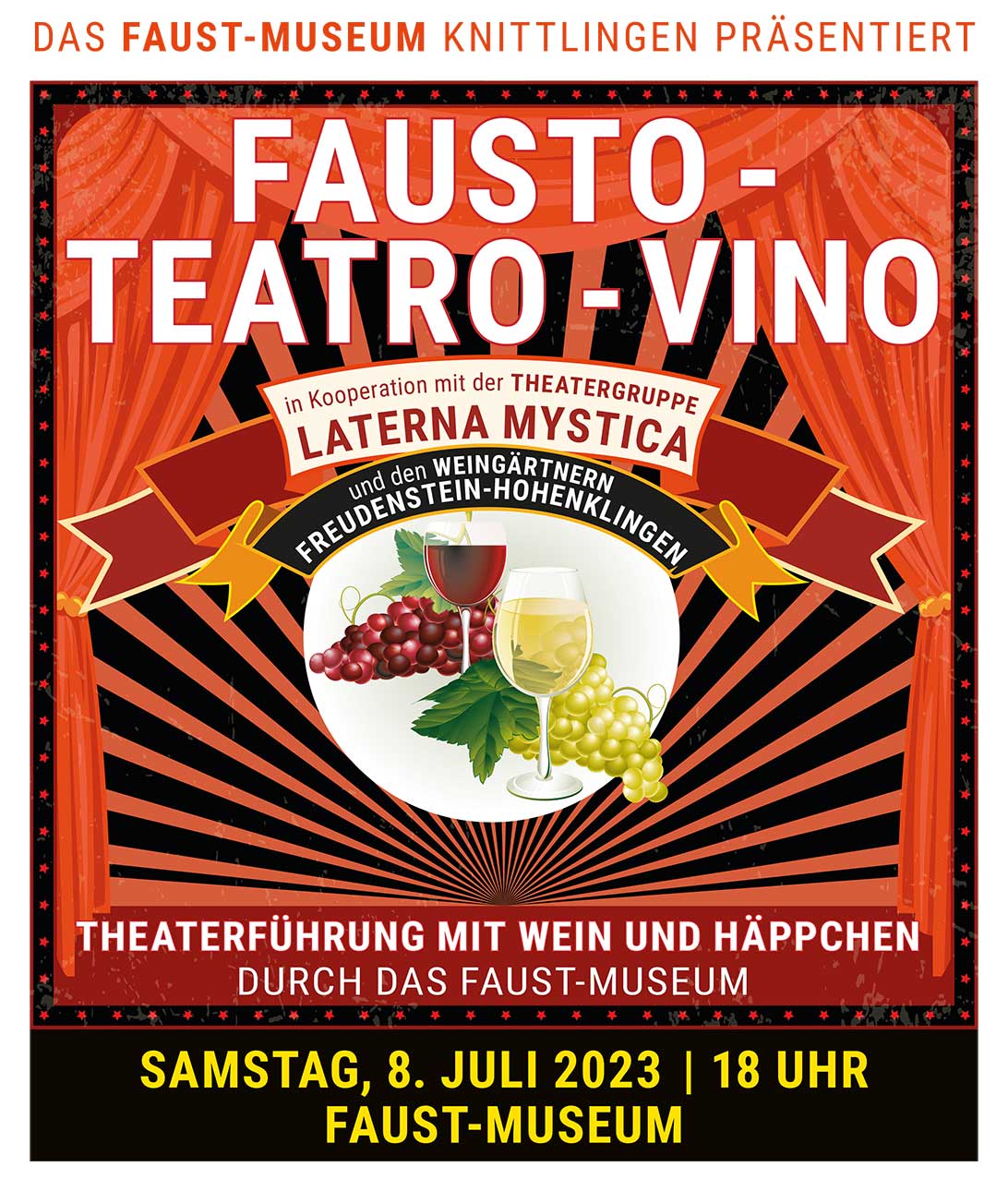 Veranstaltungsplakat: Fausto – Teatro – Vino