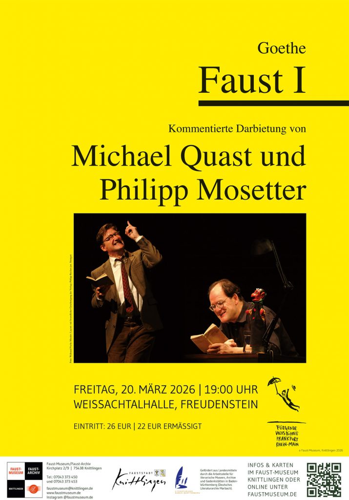 „Goethe: Faust I“ – Kommentierte Darbietung von und mit Michael Quast und Philipp Mosetter